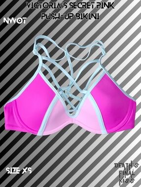 NEW Victoria's Secret PINK Magenta Caged Front Racerback Push-up Bikini Top XS